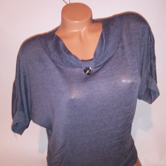 Annabelle Sweater‎ Womens Solid Gray Dolman Sleeve Scoop Neck Lightweight Button - Picture 3 of 7
